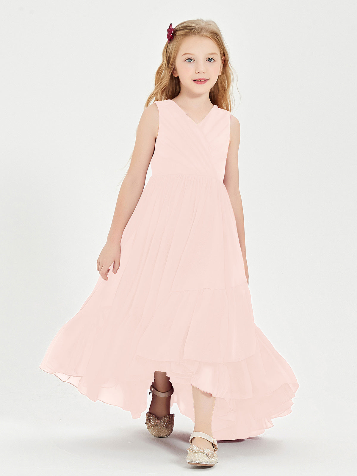 Cascading Skirt Boho Dresses for Junior Bridesmaids Pearl Pink